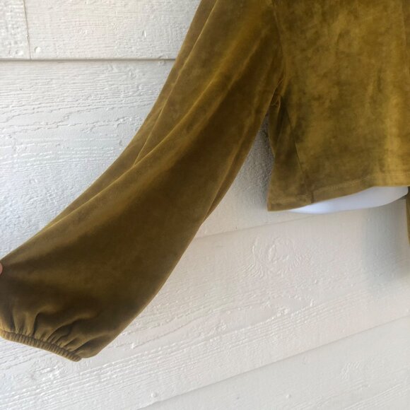 Double Zero Mystical Medium Olive Gold Velvety-Feel Long Sleeve Crop Top - Picture 3 of 13